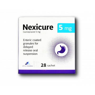 NEXICURE 5 MG ( ESOMEPRAZOLE ) ENTERIC COATED GRANULES FOR DELAYED RELEASE ORAL SUSPENSION 28 SACHETS NEXICURE 5 MG ( ESOMEPRAZOLE ) ENTERIC COATED GRANULES FOR DELAYED RELEASE ORAL SUSPENSION 28 SACHETS